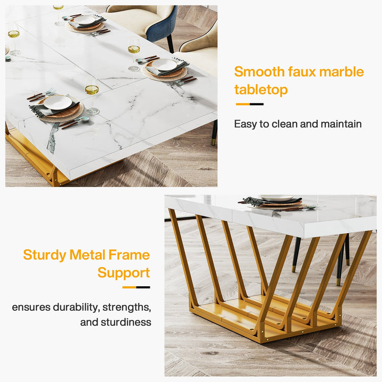 63-Inch Modern Dining Table with Faux Marble Top for 4-6 People Tribesigns
