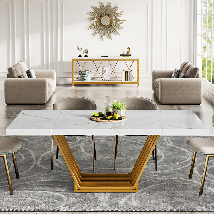 63-Inch Modern Dining Table with Faux Marble Top for 4-6 People Tribesigns