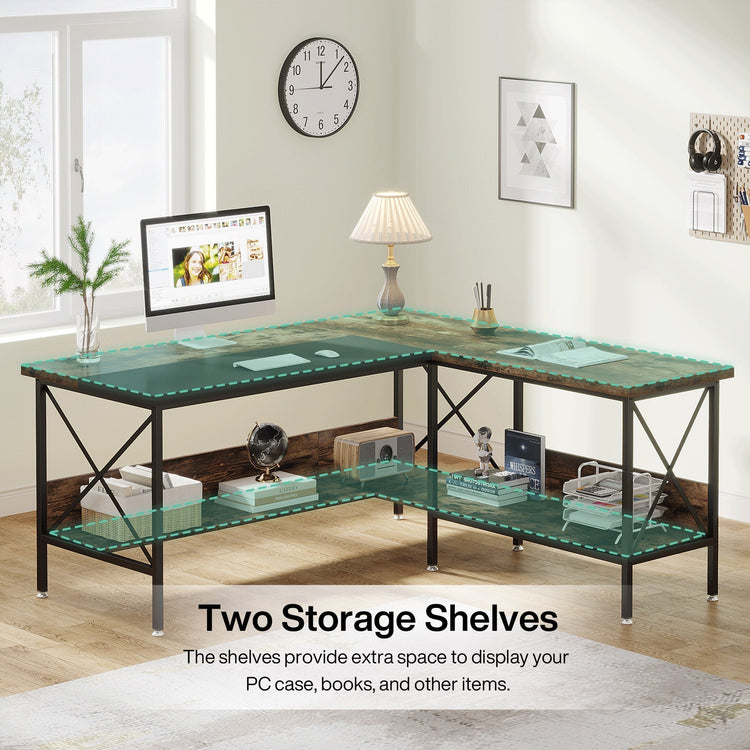 63" L-Shaped Computer Desk, Corner Desk with Bottom Storage Shelves Tribesigns