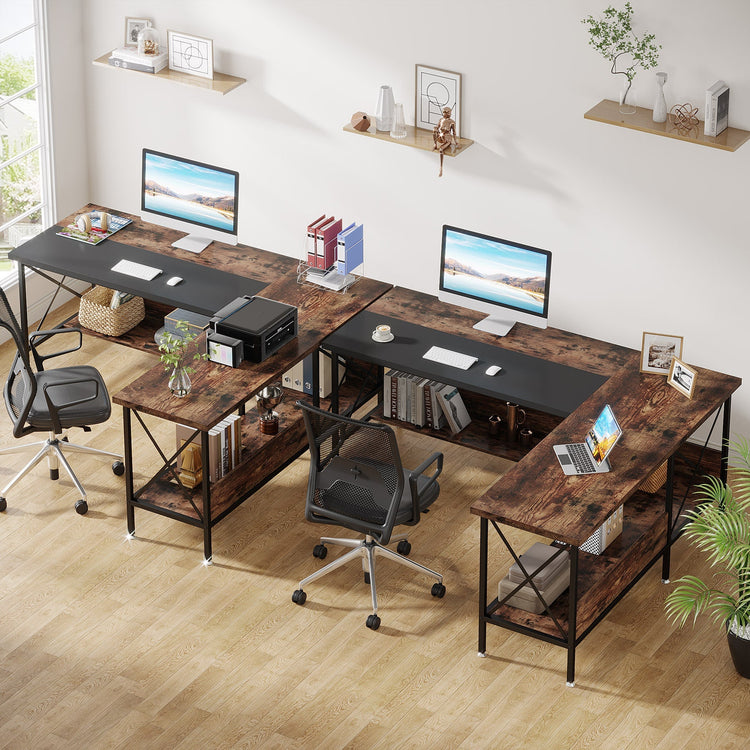63" L-Shaped Computer Desk, Corner Desk with Bottom Storage Shelves Tribesigns
