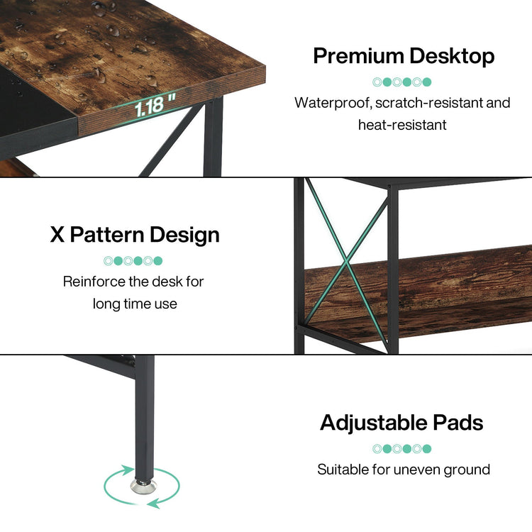 63" L-Shaped Computer Desk, Corner Desk with Bottom Storage Shelves Tribesigns