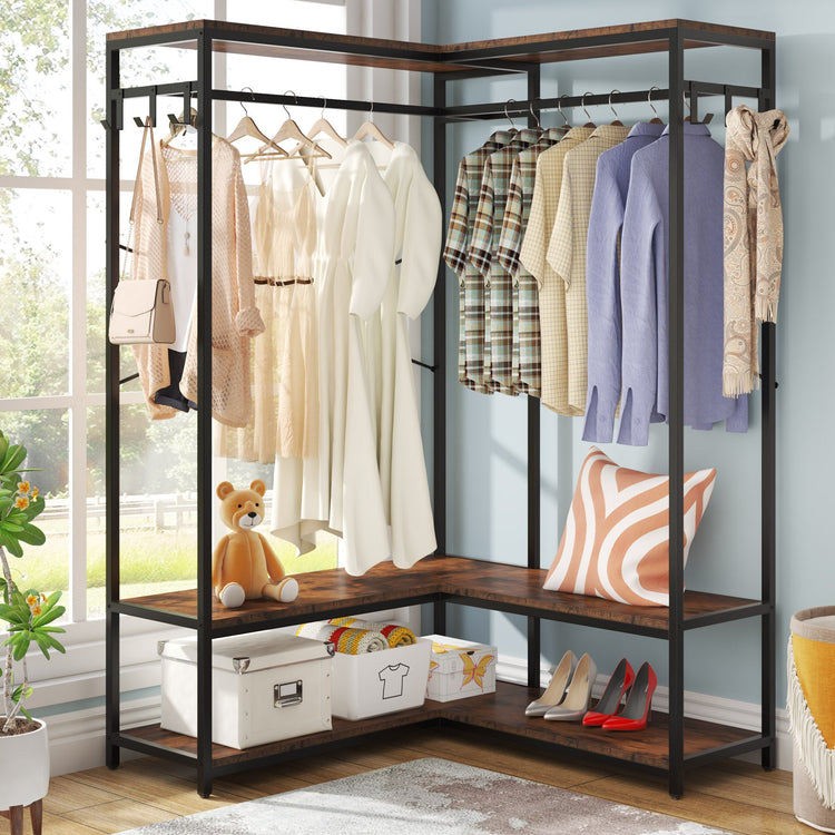 Freestanding Closet Organizer, L-Shaped Clothing Garment Rack Tribesigns