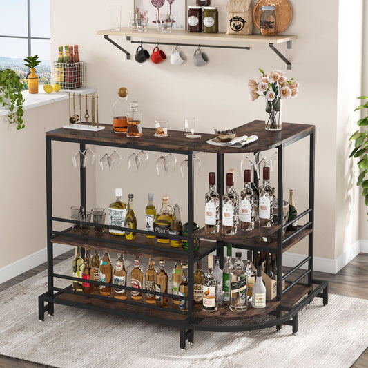 Bar Unit, 3-Tier L-Shaped Liquor Bar Table with Storage Tribesigns
