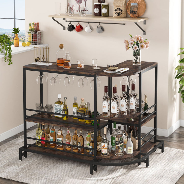 Bar Unit, 3-Tier L-Shaped Liquor Bar Table with Storage Tribesigns