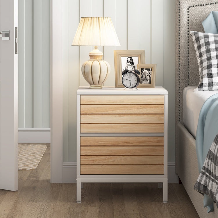 Nightstand, Wood End Table Bedside Table with 2-Drawer Tribesigns