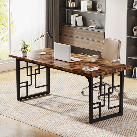 63" Executive Desk, Industrial Study Computer Desk with Metal Legs Tribesigns