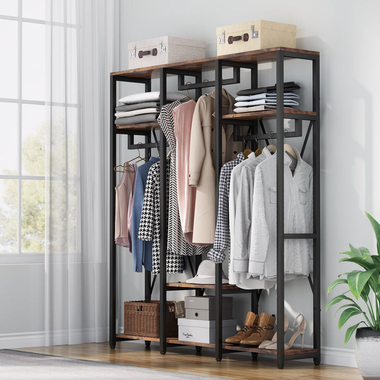 Freestanding Closet Organizer, Industrial 3 Rod Garment Rack Tribesigns