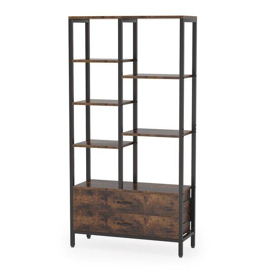67" Bookshelf, Freestanding Etagere Bookcase with 2 Drawers & Shelves Tribesigns