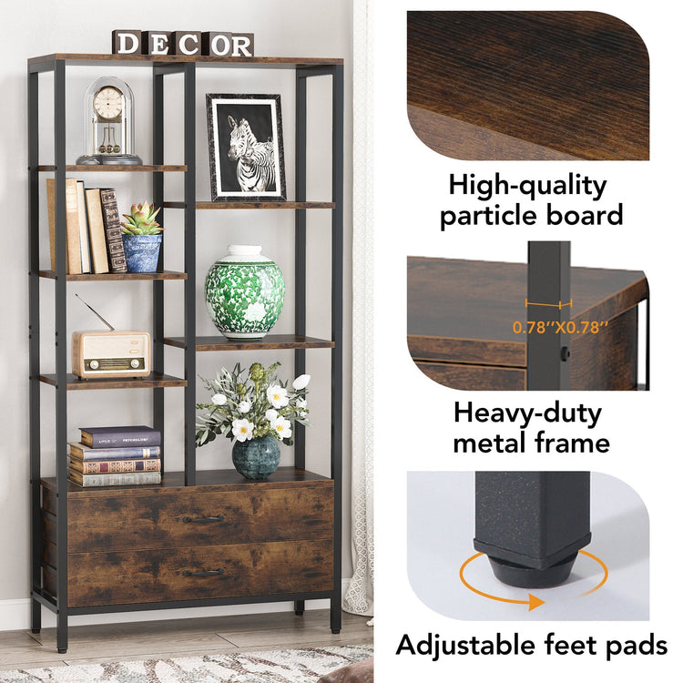67" Bookshelf, Freestanding Etagere Bookcase with 2 Drawers & Shelves Tribesigns