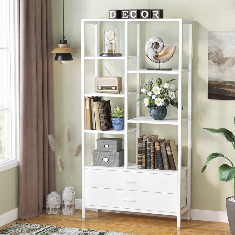 67" Bookshelf, Freestanding Etagere Bookcase with 2 Drawers & Shelves Tribesigns