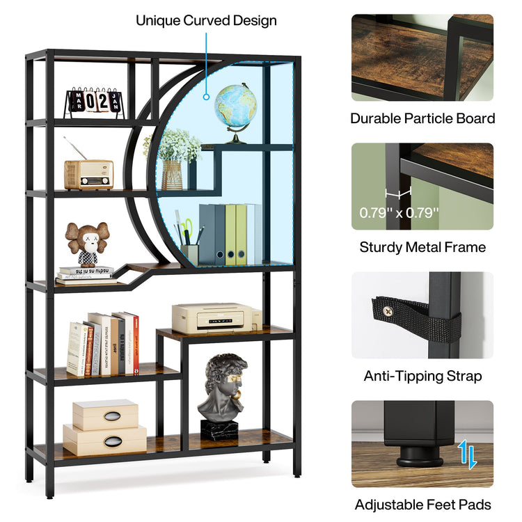 69" Tall Bookshelf, Freestanding Etagere Bookcase Open Display Shelf Tribesigns
