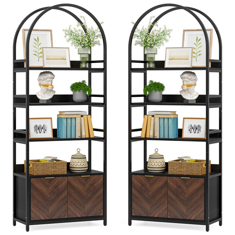 4-Tier Bookshelf with Cabinet, 75.9" Tall Etagere Bookcase with Door Tribesigns