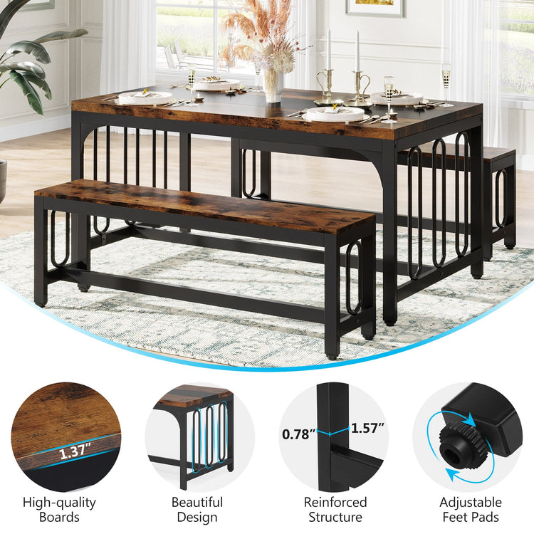 Dining Table Set, 3-Piece Kitchen Table with 2 Benches for 4-6 People Tribesigns