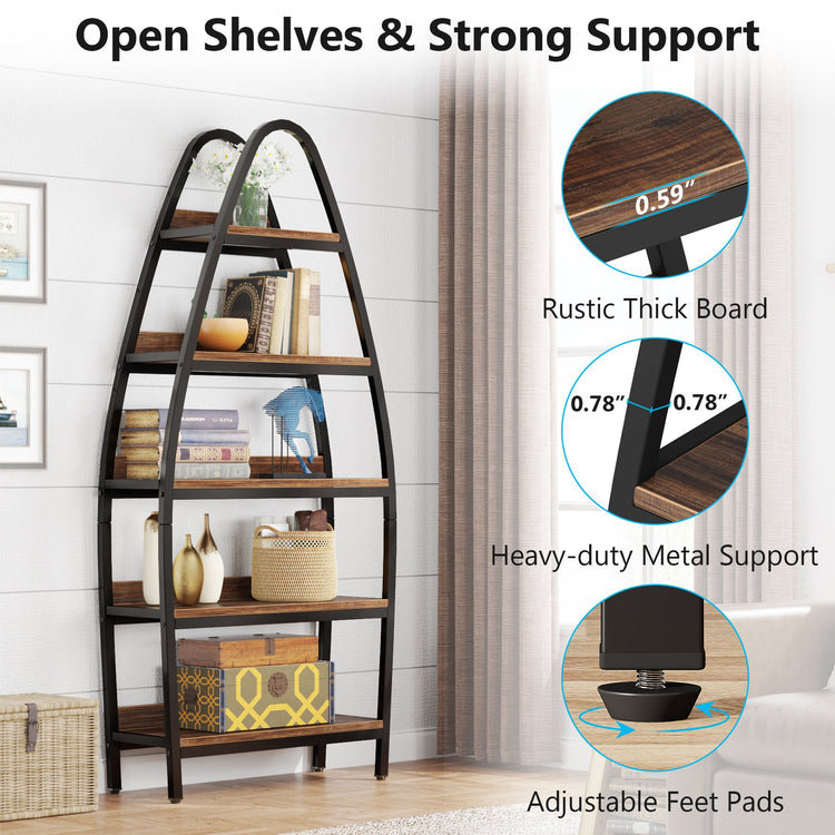 5-Tier Bookshelf, 69" Tall Open Etagere Bookcase Display Shelf Unit Tribesigns