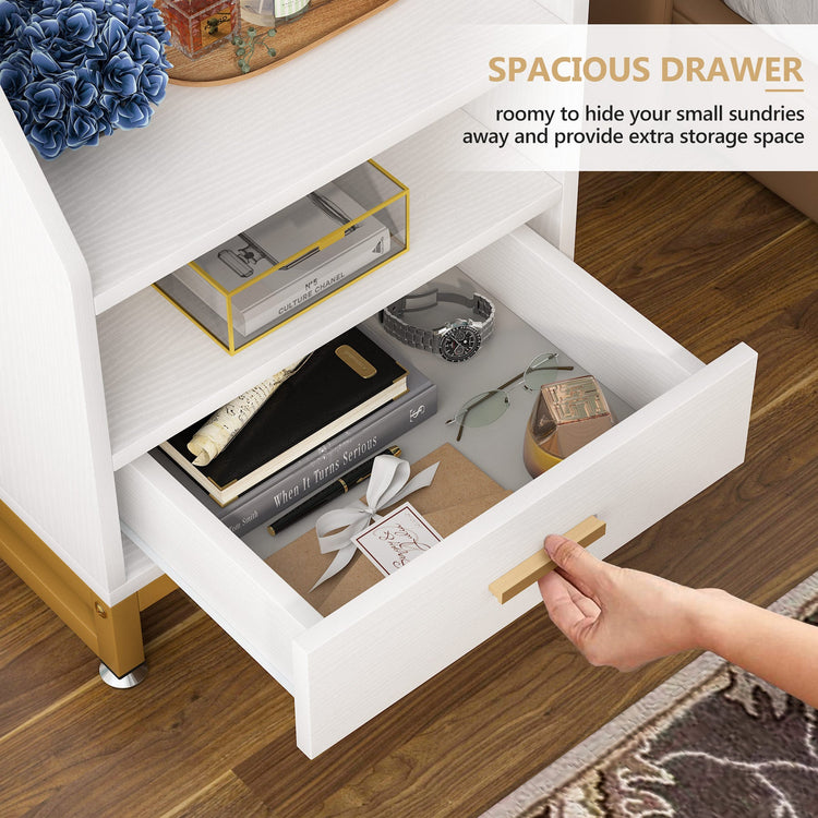 Nightstand, Bedside End Table with Drawer and Storage Shelves Tribesigns
