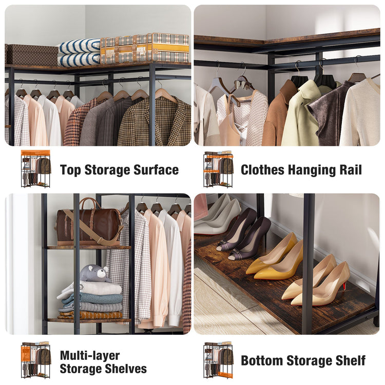 Freestanding Closet Organizer, L Shaped Garment Clothing Rack Tribesigns
