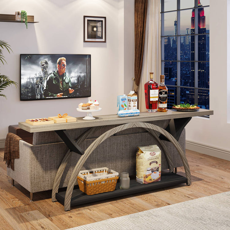 2-Tier Console Table, 70.9" Entryway Table with Half Moon Frame Tribesigns