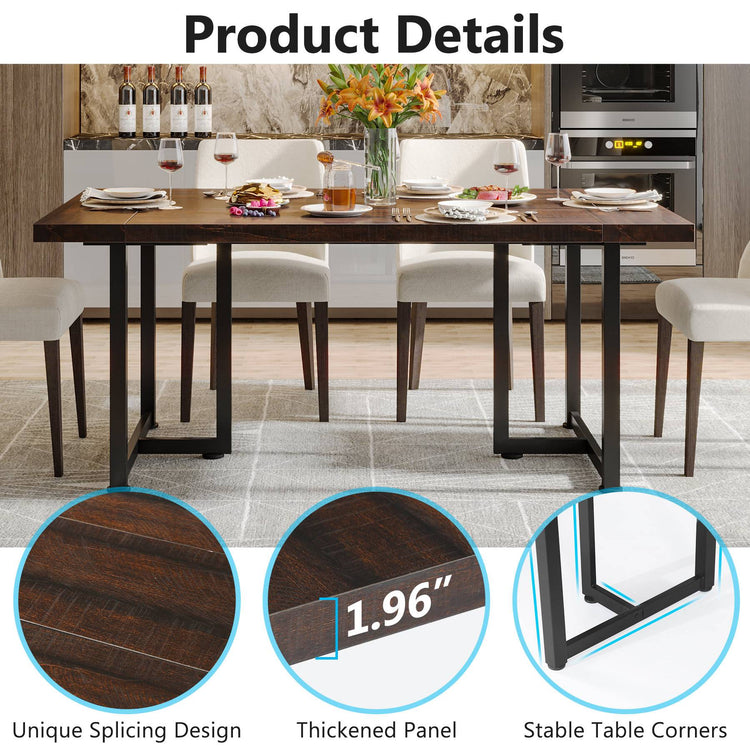 Farmhouse Dining Table, Industrial Rectangular Kitchen Table for 4-6 People Tribesigns