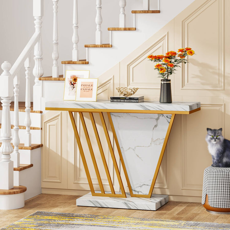 Console Table, 41-Inch Modern Entryway Table with Faux Marble Tabletop Tribesigns