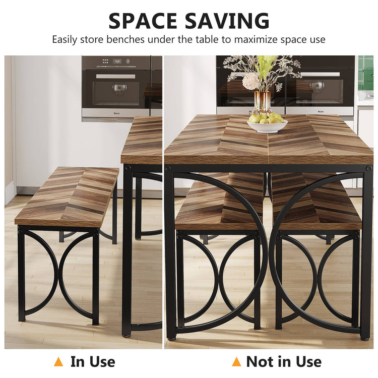 3-Piece Dining Table Set, 47'' Rectangular Kitchen Table with Two Benches Tribesigns
