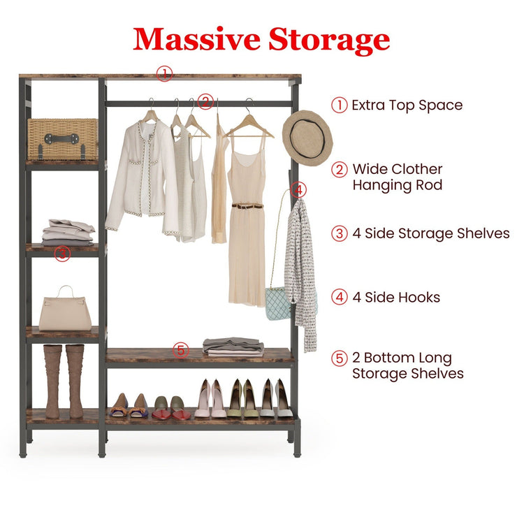 Freestanding Closet Organizer, Garment Rack with 4-Tier Shelves Tribesigns