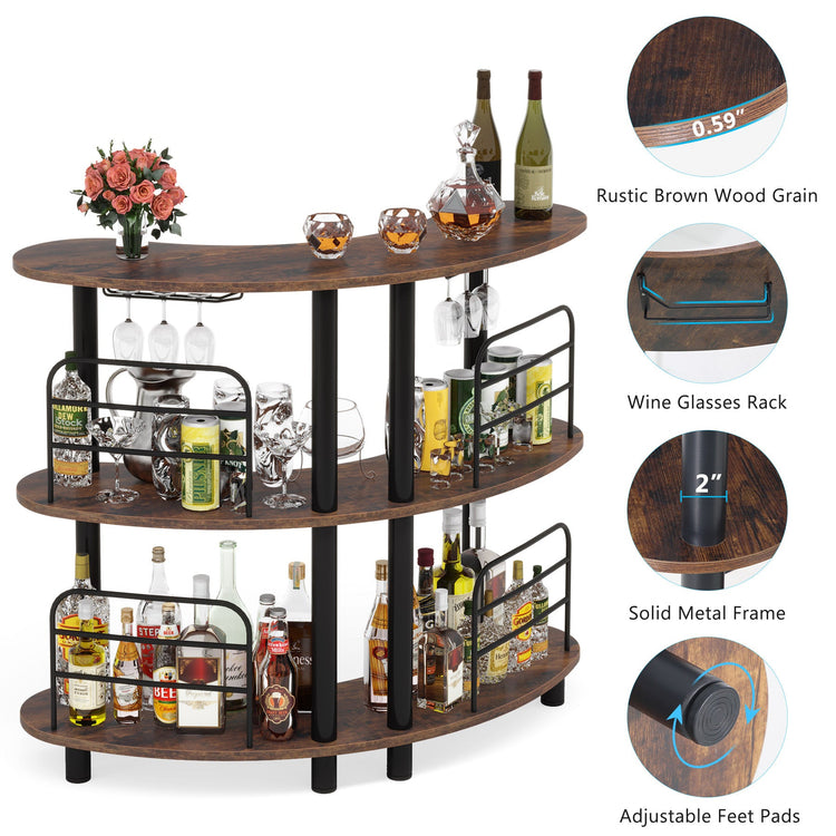 Bar Unit, 3 Tier Liquor Bar Cabinet with Storage Shelves Tribesigns