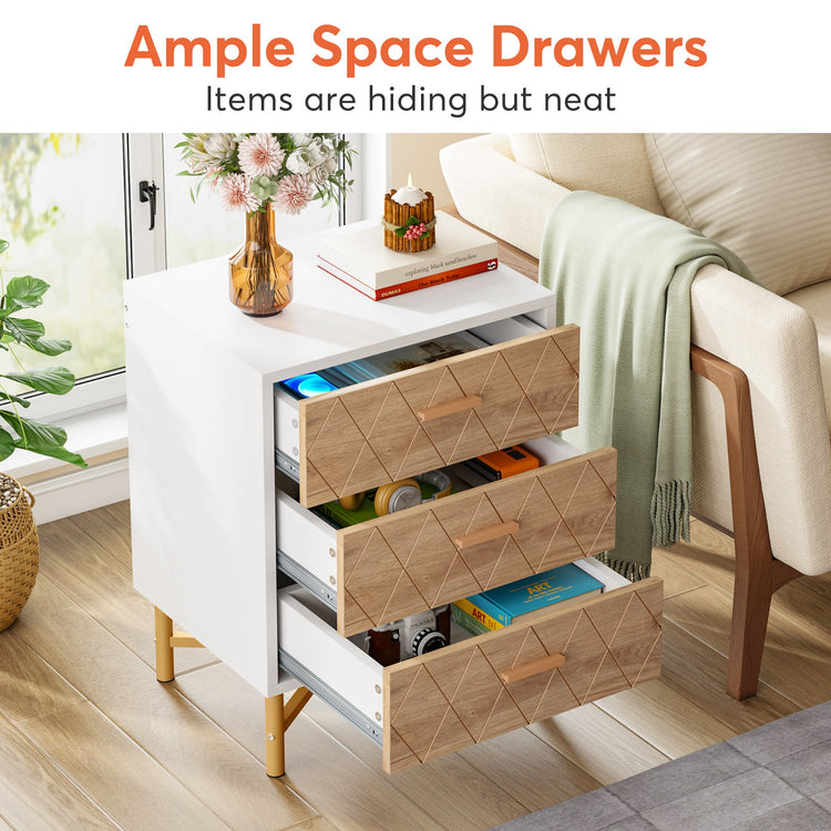 Nightstand, Modern Bedside Table with 3 Drawers, Sofa End Table Tribesigns