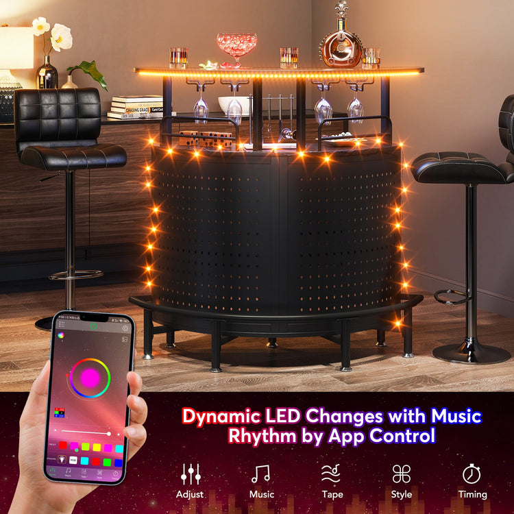 Smart Bar Unit with Led Lights, 3-Tier Liquor Bar Table Tribesigns