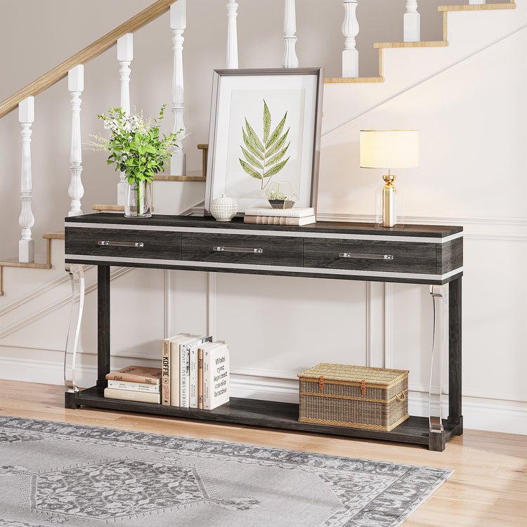 3 Drawers Console Table 63" Entryway Table with & Acrylic Legs Tribesigns