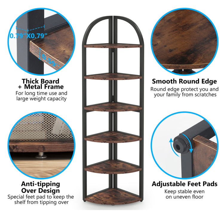 6-Tier Corner Shelf, 71 inch Tall Corner Bookshelf for Small Space Tribesigns