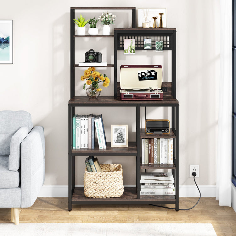 Bakers Rack with Power Outlet, 9-Tier Microwave Stand with Hutch Tribesigns