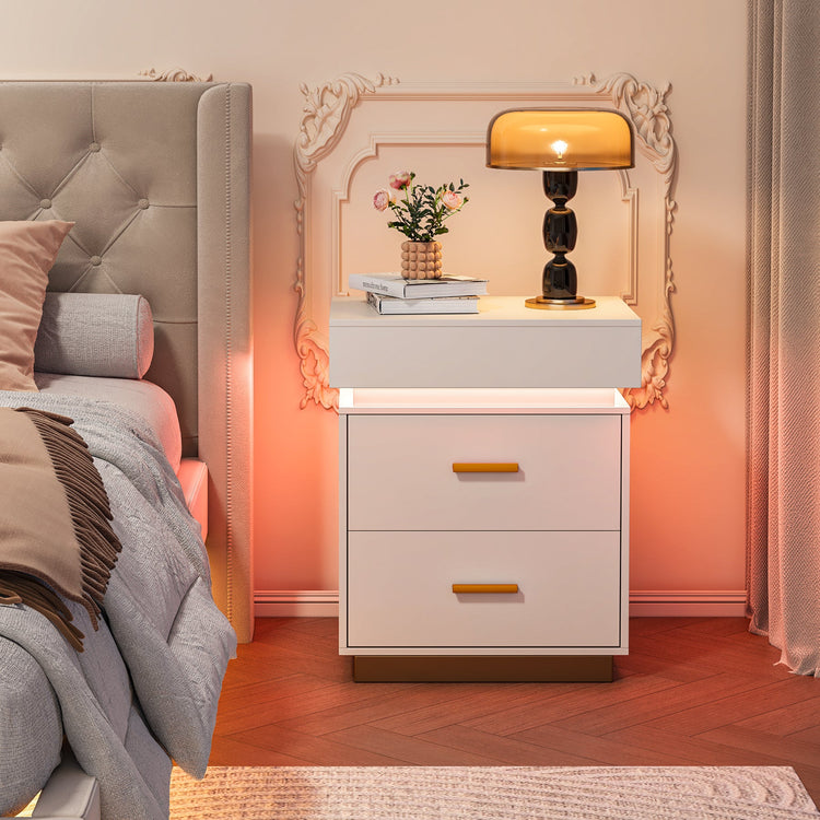 Tribesigns LED 3-Drawer Nightstand, Modern Bedside Table with Sliding Top
