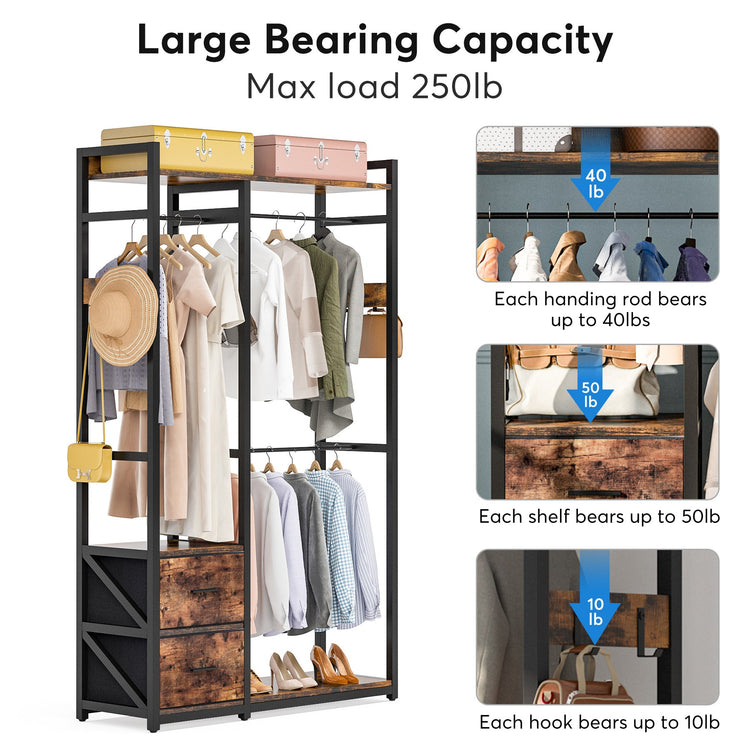Freestanding Closet Organizer, 2 Fabric Drawers Garment Clothes Rack Tribesigns