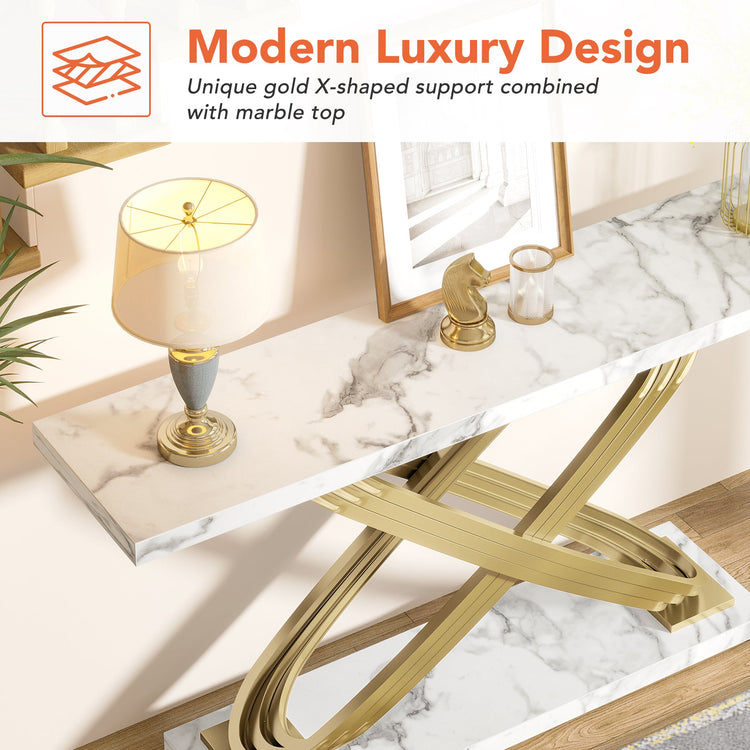 55" Console Table Modern Faux Marble Sofa Entryway Table Tribesigns