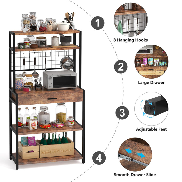 Kitchen Baker's Rack, 5-Tier Kitchen Storage Shelf with Hutch Tribesigns