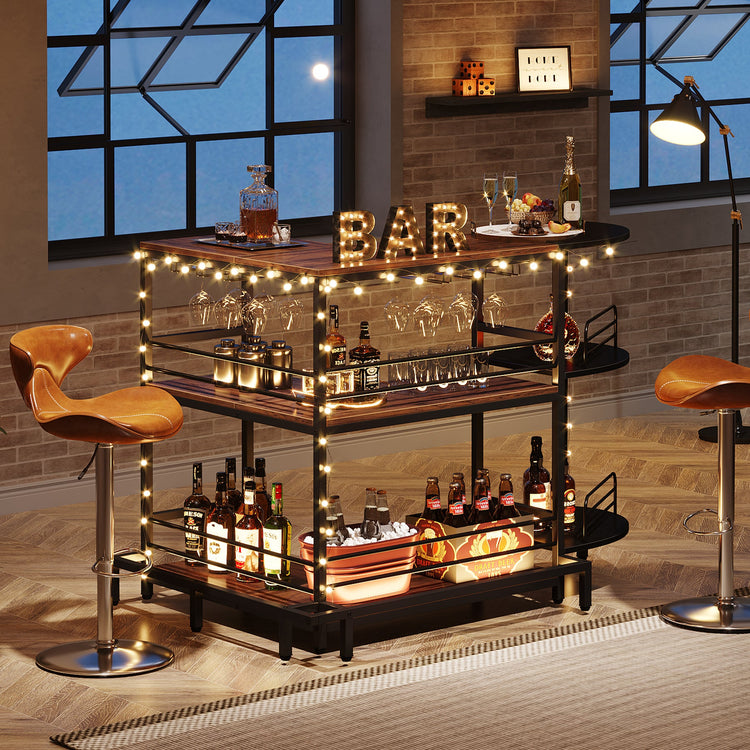 Home Bar Unit, 3-Tier L-Shaped Liquor Bar Table with Glass Holders Tribesigns
