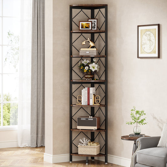 7-Tier Corner Shelf, 78.7” Corner Bookcase Slim Corner Storage Rack Tribesigns