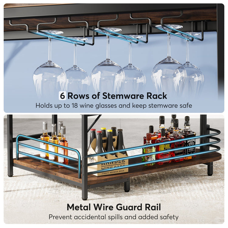 Bar Unit, 3 Tier L-Shaped Liquor Bar Table with Wine Glasses Holder Tribesigns