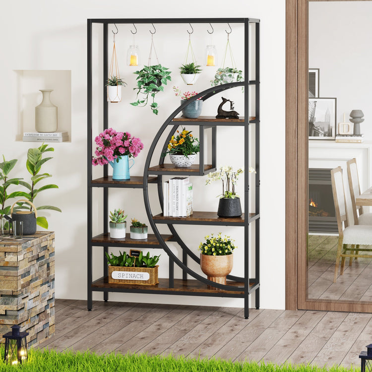 70.9" Tall Plant Stand, 7 Tier Flower Pots Display Rack with 6 Hooks Tribesigns