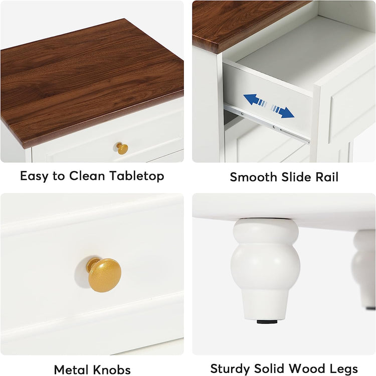 Nightstand, 3-Drawer Bedside Table with Solid Wood Legs Tribesigns