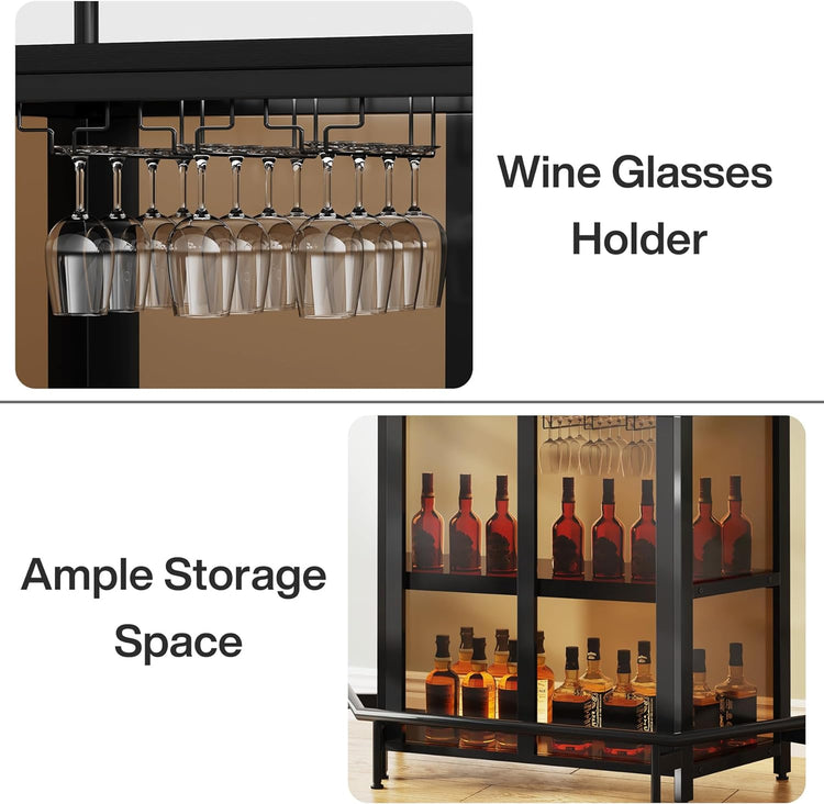 Home Bar Unit, 4-Tier MetalBar Cabinet with Tan Acrylic Curved Front Tribesigns