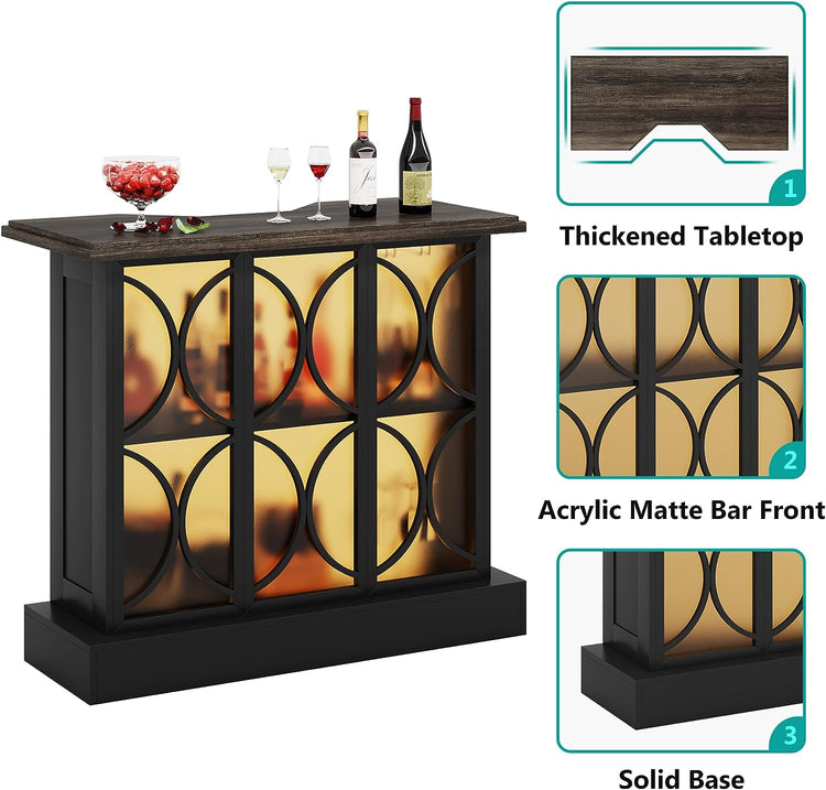 Home Bar Unit, 3-Tier Liquor Bar Table with Glasses Holder & Acrylic Front Tribesigns