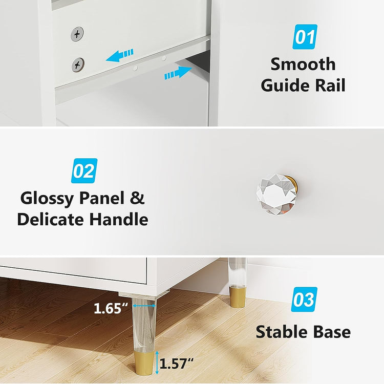Modern Nightstand, 25.6" Tall Bedside Table with 3 Drawers Tribesigns