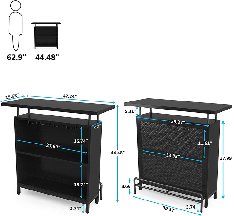 Bar Unit, 3-Tier Bar Table Liquor Cabinet with Stemware Rack Tribesigns
