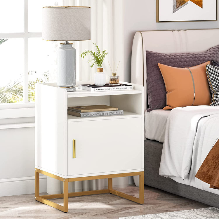 Nightstand, Modern Bedside Table with Cabinet and Storage Shelf Tribesigns