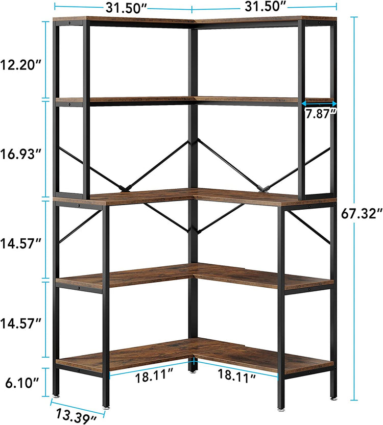 Tribesigns Corner Bookshelf, 5-Tier 67" Tall L-Shaped Bookcase Display Organizer Tribesigns