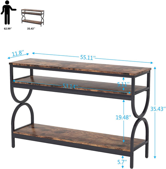 Console Table, 55" Sofa Table with 3-Tier Storage Shelves Tribesigns
