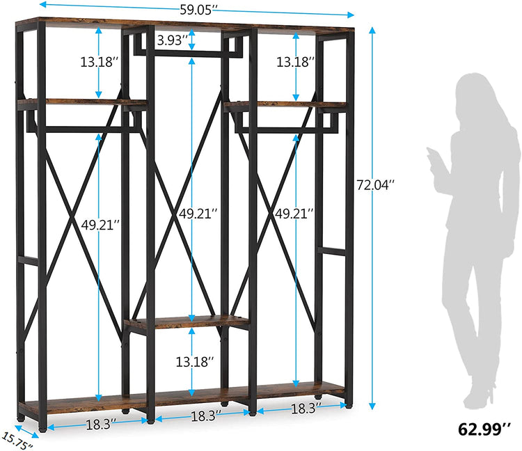 Freestanding Closet Organizer, Industrial 3 Rod Garment Rack Tribesigns