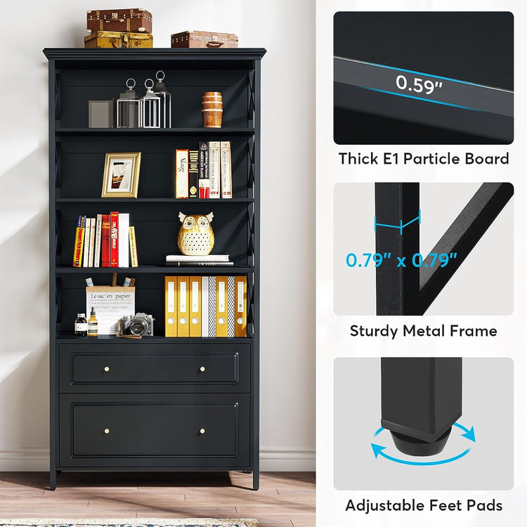 Tribesigns Bookshelf, 5-Tier Bookcase Display Shelf Organizer with 2 Drawers Tribesigns