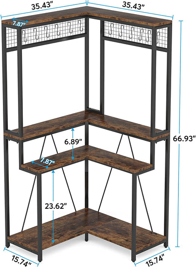 Corner Plant Stand, 67" Tall Flower Shelf with 15 Hanging Hooks Tribesigns